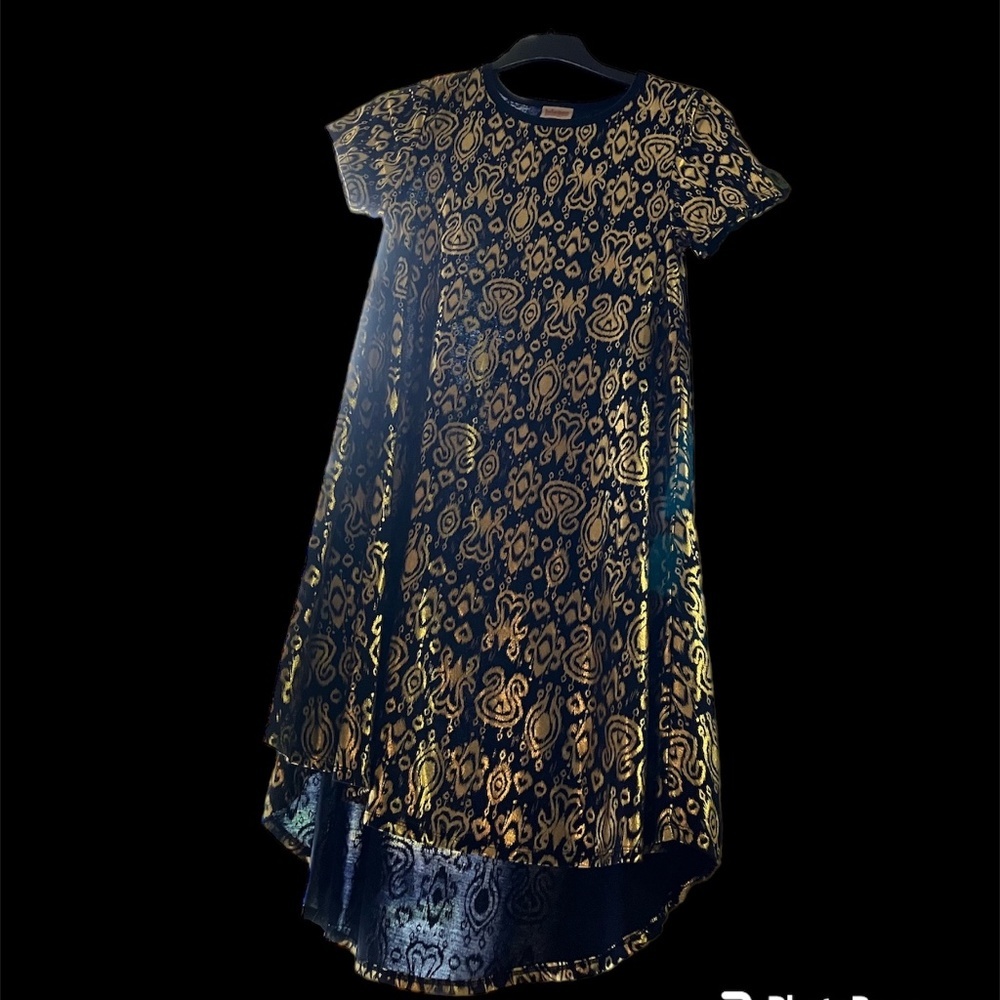 LuLaRoe holiday Carly, xsmall blue with gold foil